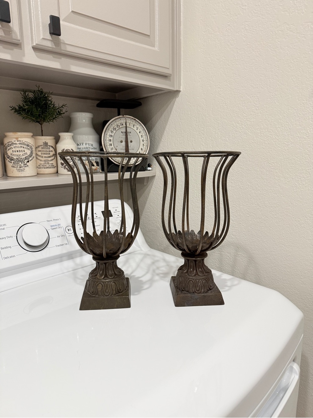 Vintage Rustic Elegance Openwork Metal Urn Pair Candle Holders - Picture 17 of 17